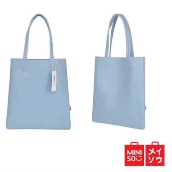 MINISO Shoulder Bag Blue Tote/Pink Portfolio Organizer Vegan Leather, Pen - Picture 3 of 16